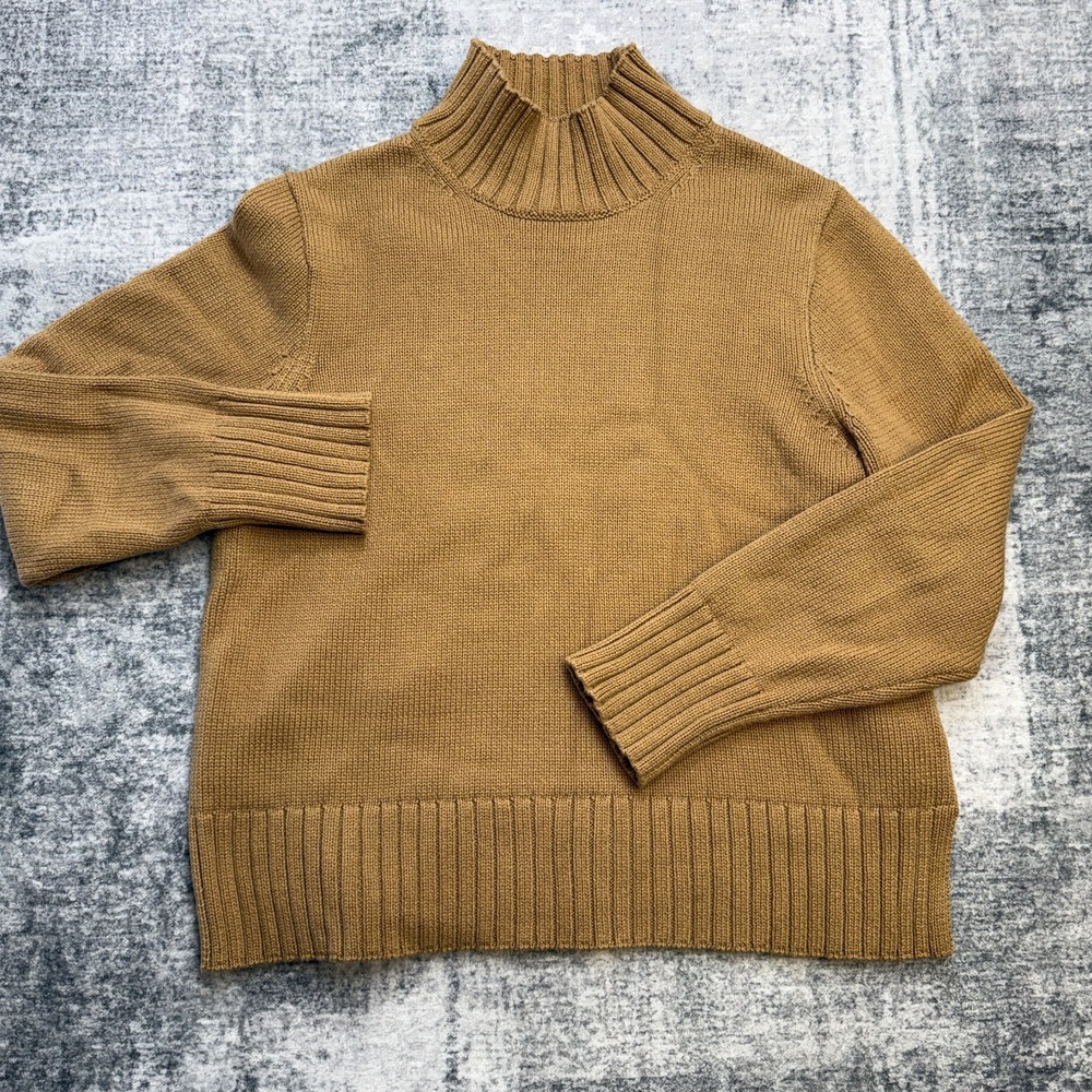 J Crew Sweater Womens XL Brown Cotton Mock Turtleneck Relaxed Fit Chunky Fall